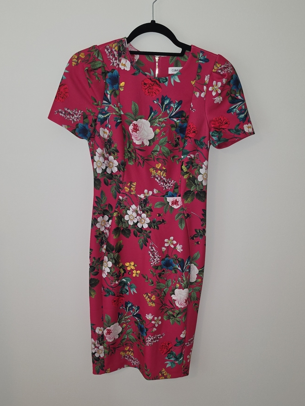 Calvin Klein Floral Midi Dress in Fuchsia Pink